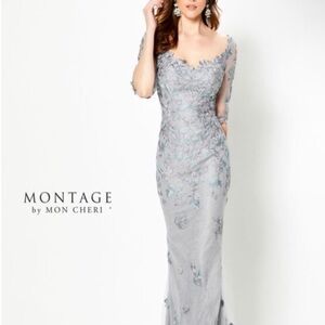 Montage by Mon Cheri Silver Embroidered Gown